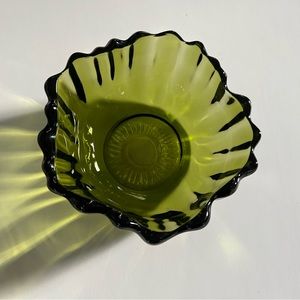 Vintage avocado green glass ruffle dish
